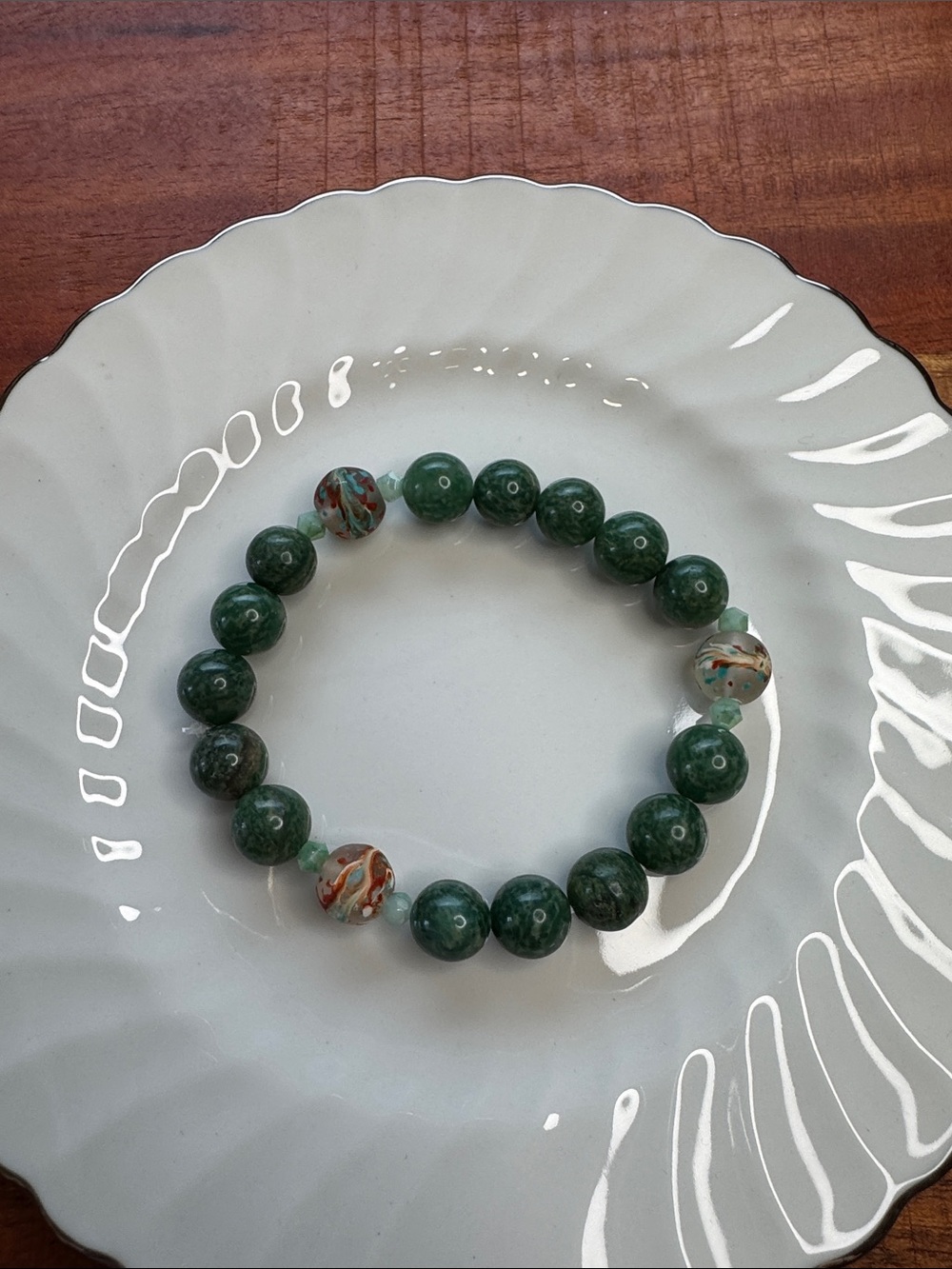 Emerald Bracelet with Glass Art Beads